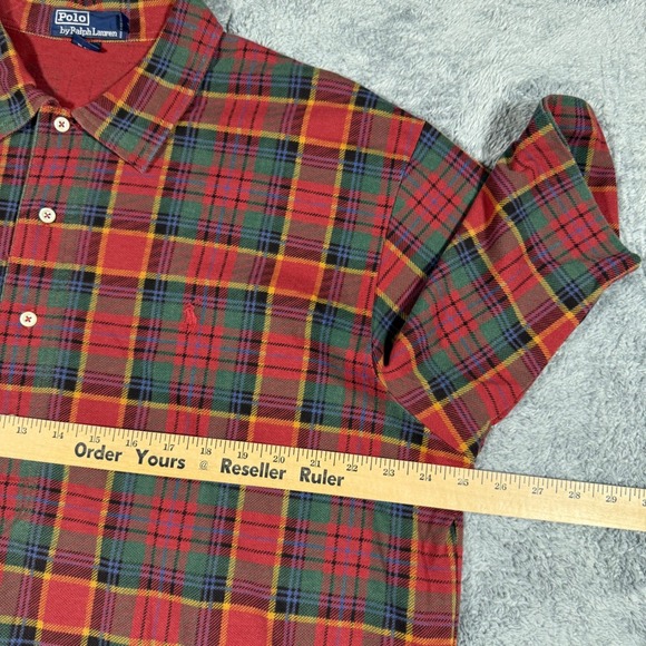 Vintage 90s Polo Ralph Lauren Plaid Red Green 1/2 Button Polo Shirt Mens Size XL - Picture 6 of 7